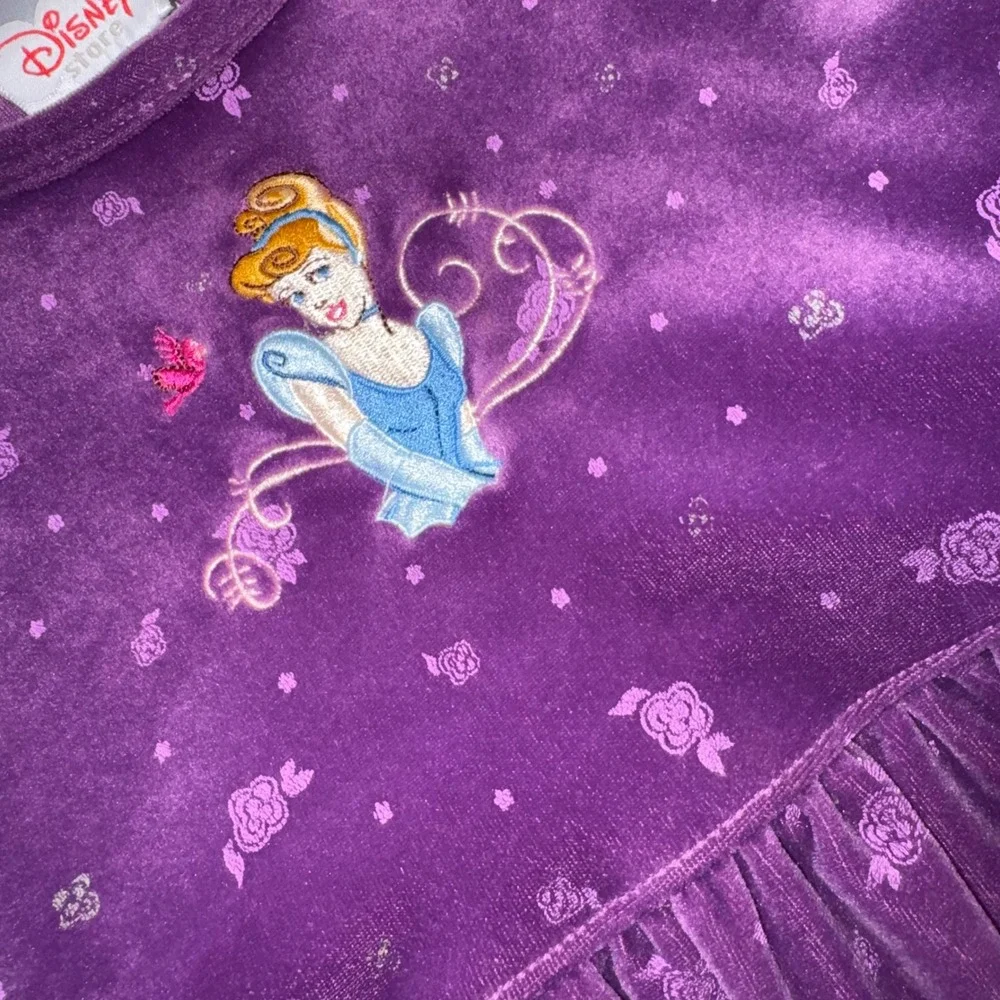 Disney Store Cinderella Purple Velour Dress Girls 4/5 Princess Velvet Y2K Floral